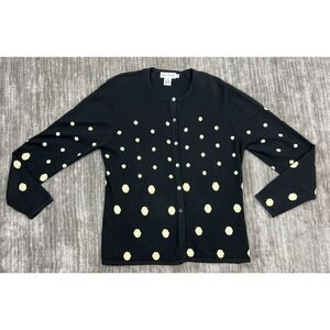 Sport Haley Cardigan Womens Medium Black Cream Polka Dot Button Front Cotton Ble